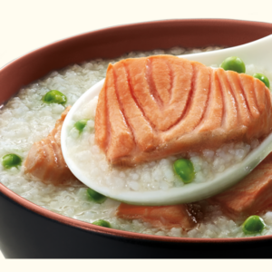 Cháo tươi cá hồi đậu hà lan SG food