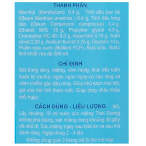 Nước súc miệng Thái Dương bạc hà 500ml