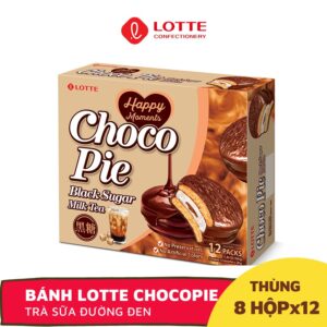 Bánh Lotte Chocopie vị TRÀ SỮA ĐUỜNG ĐEN - Thùng 8 Hộp x 12 Gói